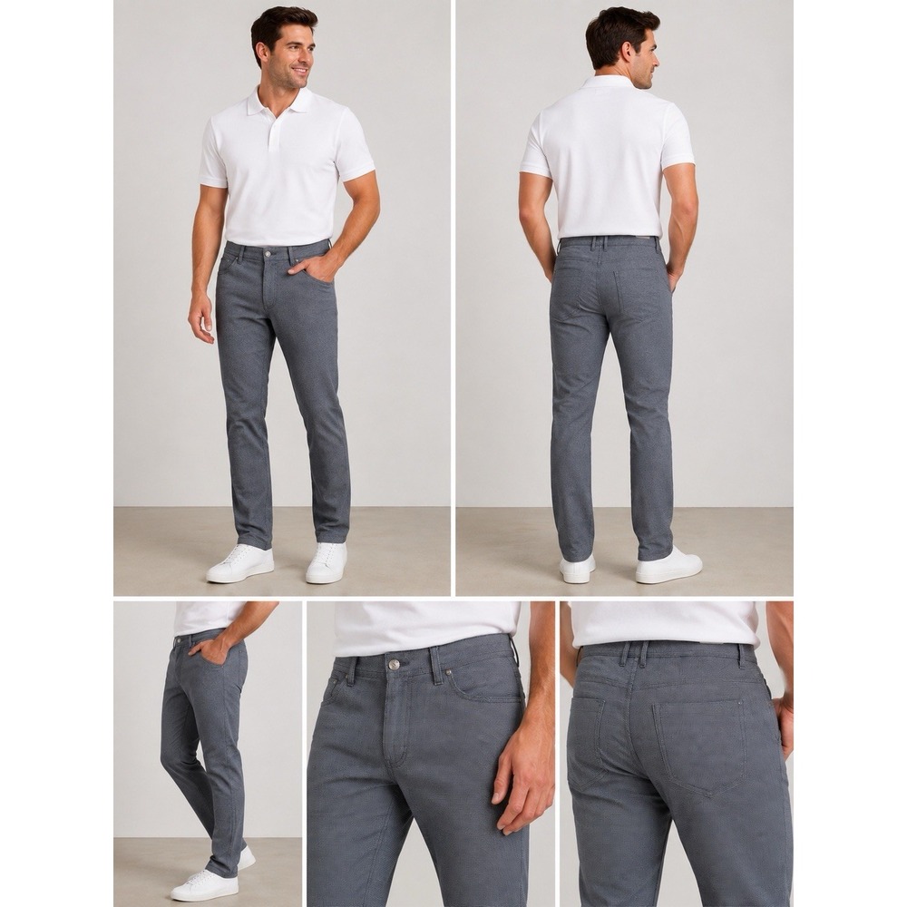 English Laundry Mens 32x30 Walker Pants Blue Gray Micro Check Stretch Chino